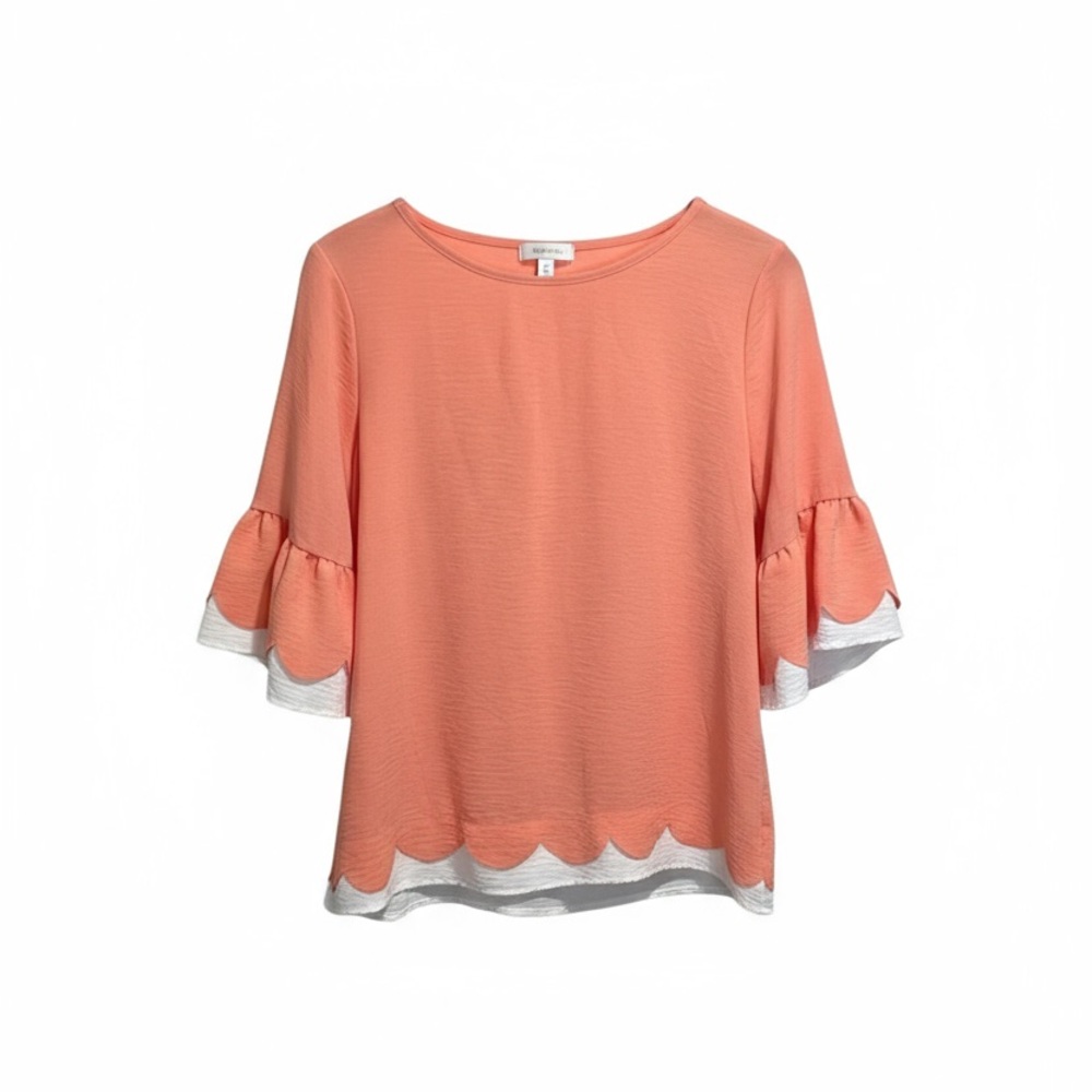 Hailey & Co women’s peach scalloped 3/4 sleeve top size large
